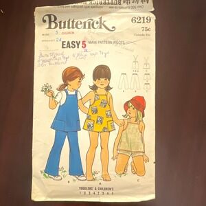 Butterick 6219 Vintage Girls Dress Top Pants Shorts Sewing Pattern Size 5 CUT‎